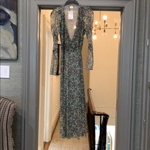 H&M green floral midi wrap dress